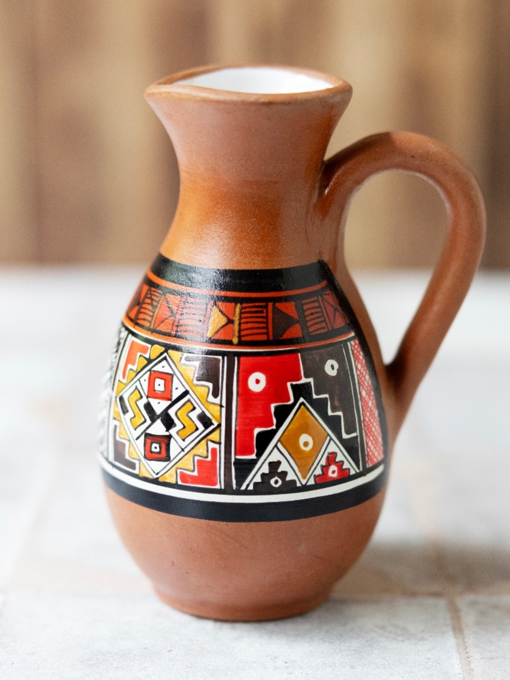 Cusco Cuzco Peru painted pottery jug ceramic pitcher 4.5 inches tall